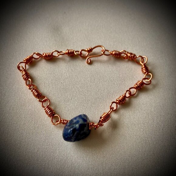 Copper chain links Lapis Lasuli Set of Two Bracelets, relationship gift - Picture 6 of 16